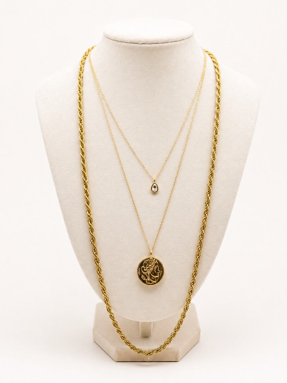 Gold-Tone Layered Coin & Teardrop Necklace Set